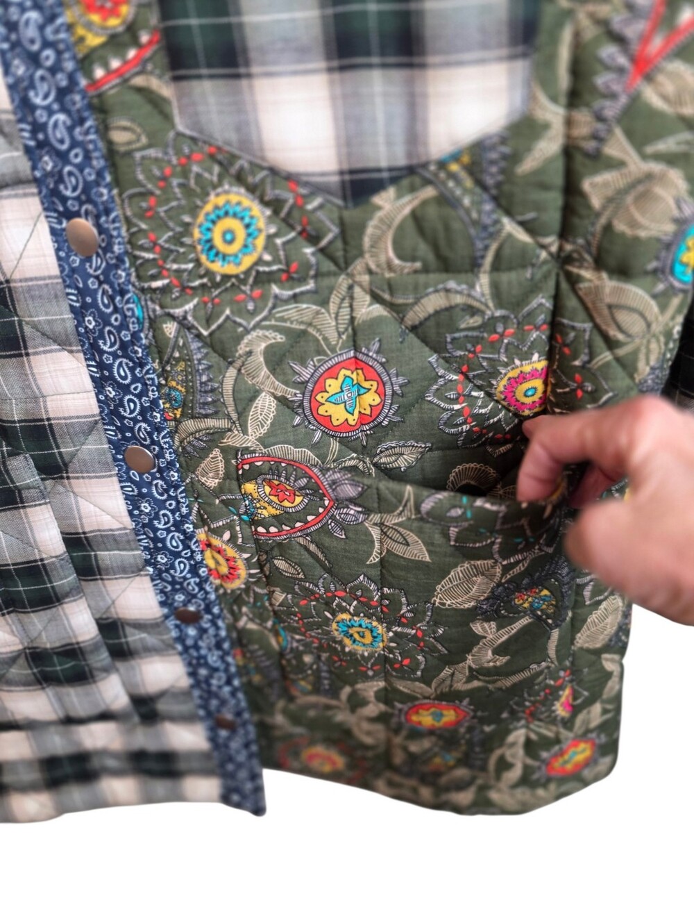 Avec Les Filles Patchwork Quilted Floral Plaid Shacket Jacket Large - Picture 7 of 16